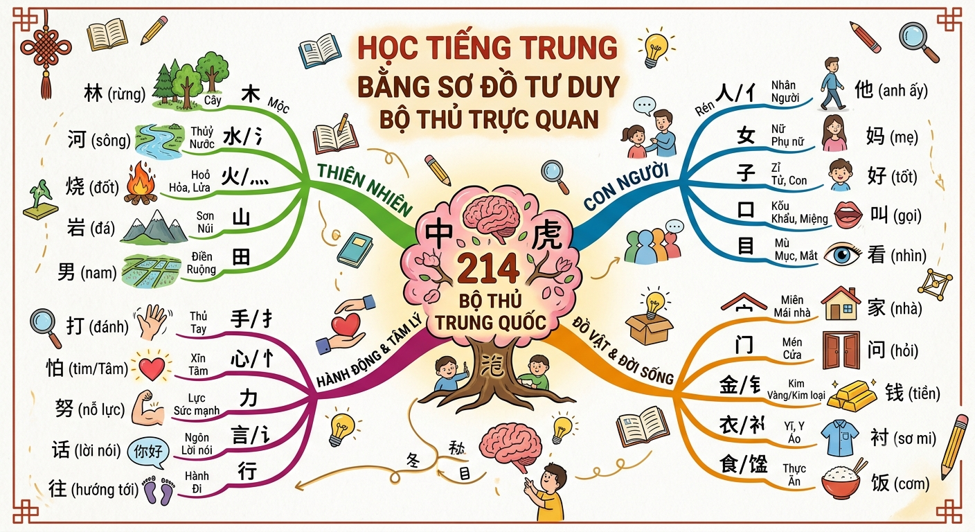 Phương pháp học tiếng trung bằng sơ đồ tư duy bộ thủ trực quan