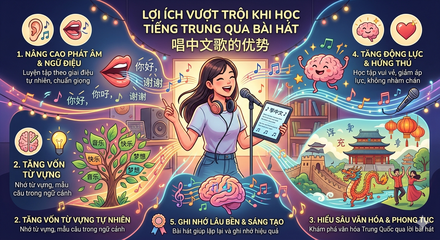 Những lợi ích vượt trội khi học tiếng trung qua bài hát