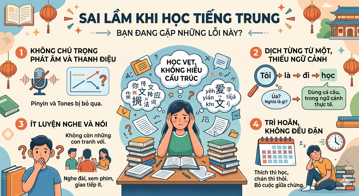 Những sai lầm nghiêm trọng cần tránh khi tự học tiếng trung