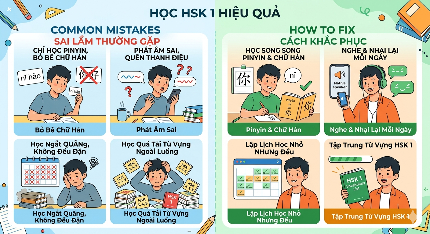 Những Sai Lầm Thường Gặp Khi Tự Học HSK 1 Và Cách Khắc Phục