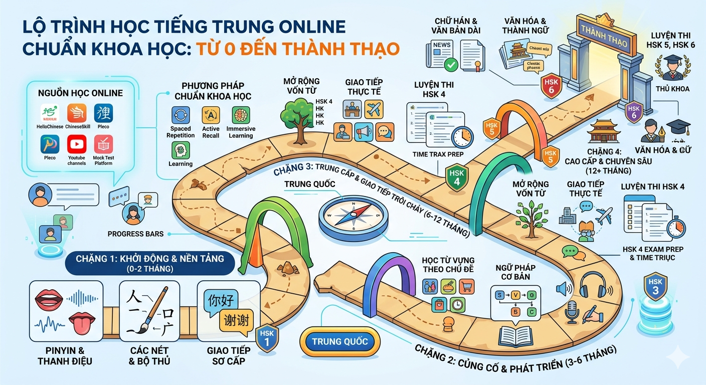 Xây dựng lộ trình học tiếng trung online chuẩn khoa học từ con số 0