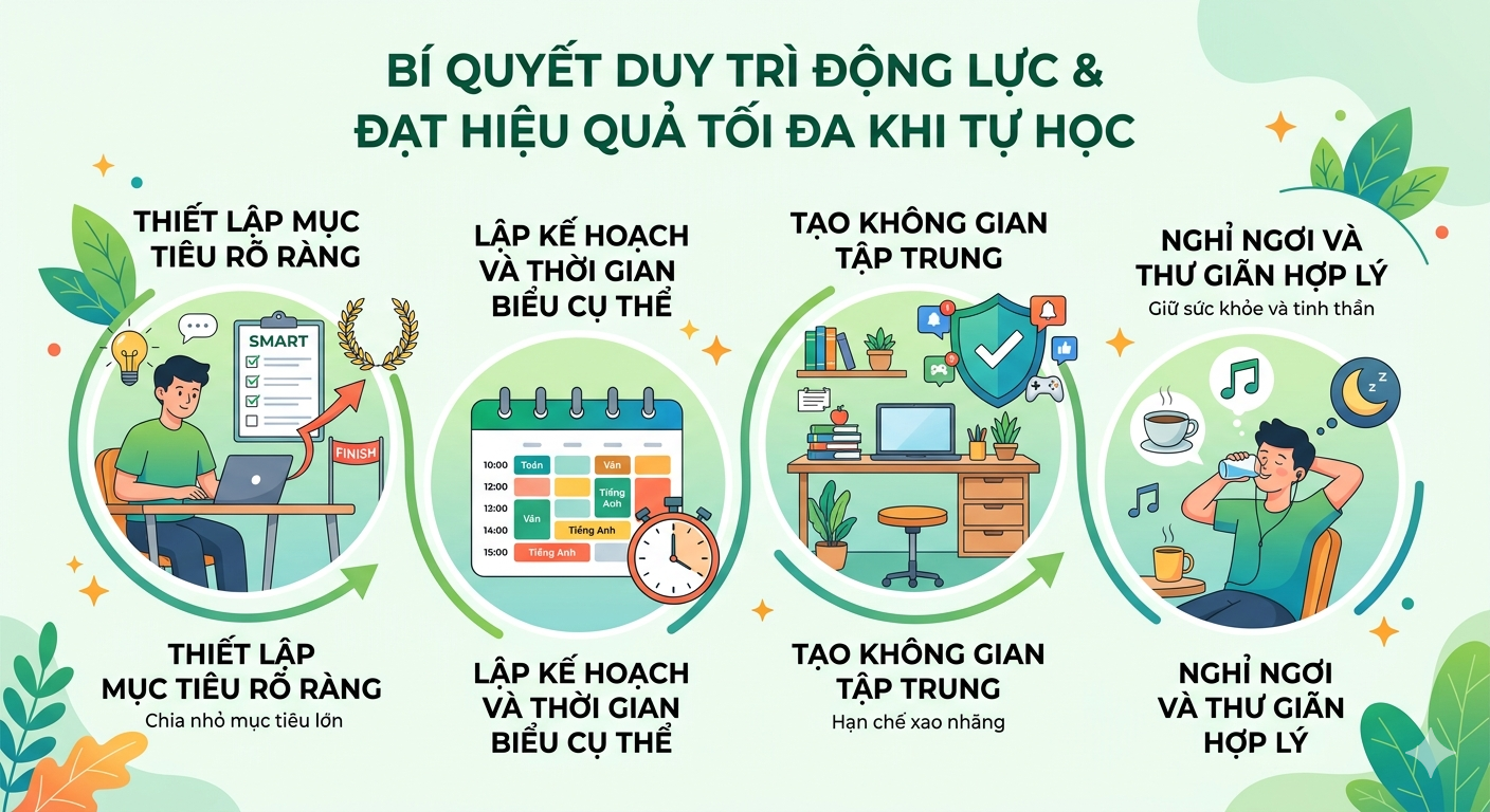 Bí quyết duy trì động lực và đạt hiệu quả tối đa khi tự học