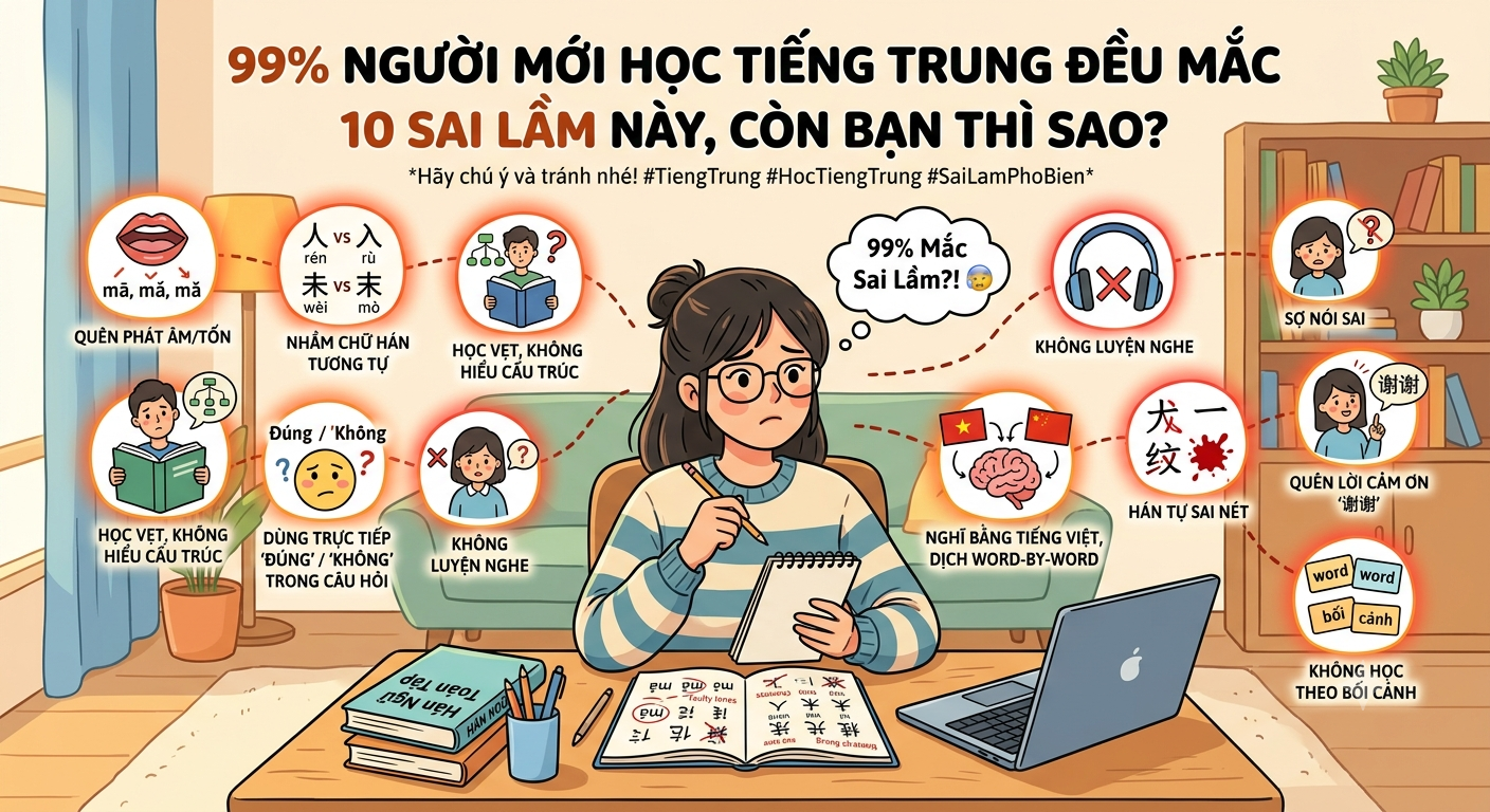 99% Người Mới Học Tiếng Trung Đều Mắc 10 Sai Lầm Này, Còn Bạn Thì Sao?