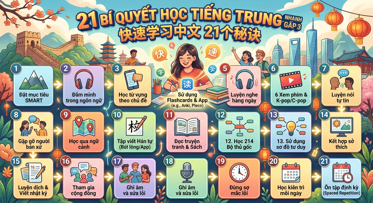 21 Bí Quyết Học Tiếng Trung Nhanh Gấp 3 Lần Người Bình Thường