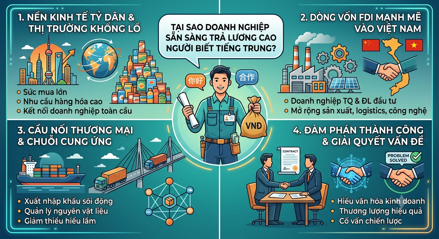 Vì Sao Doanh Nghiệp Sẵn Sàng Trả Lương Cao Cho Người Biết Tiếng Trung?