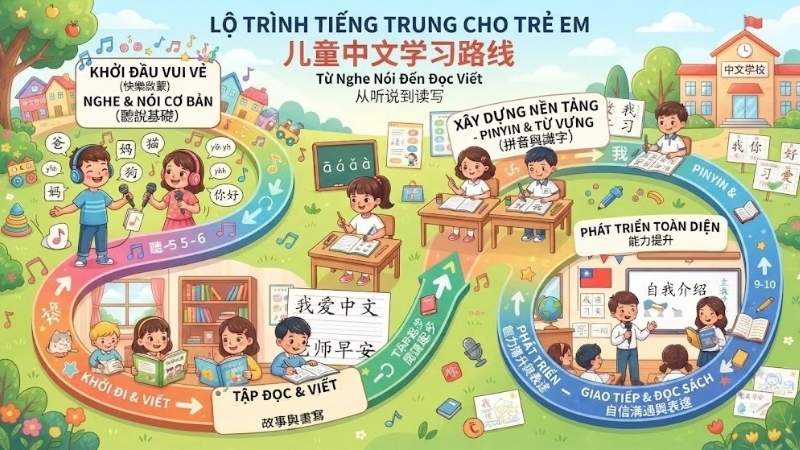 Nghe – Nói – Đọc – Viết Lộ trình giúp trẻ học tiếng Trung 